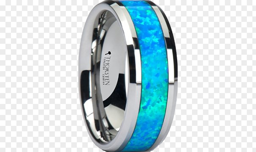 Tungsten Inlay Carbide Wedding Ring Opal PNG