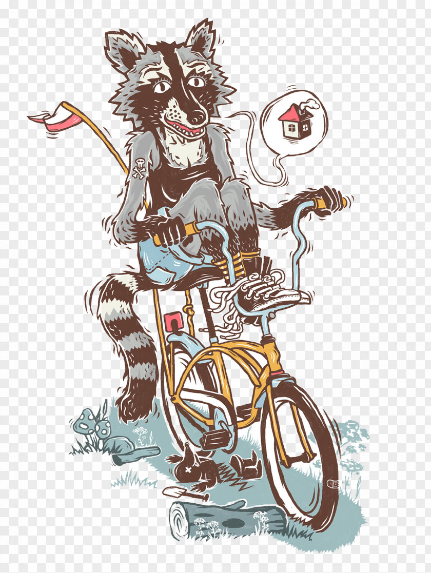 Cycling Raccoon Cartoon Illustration PNG