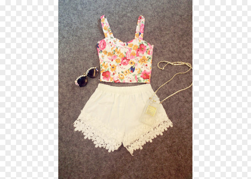 Floral Azul Crop Top Blouse Shorts Pants Spaghetti Strap PNG