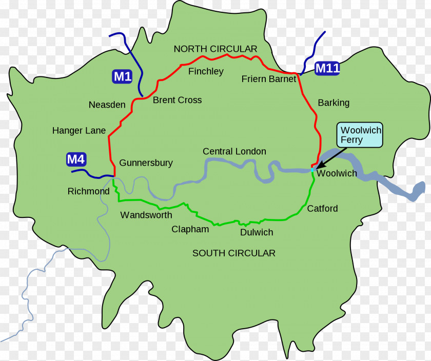 Map North Circular Road South Central London PNG