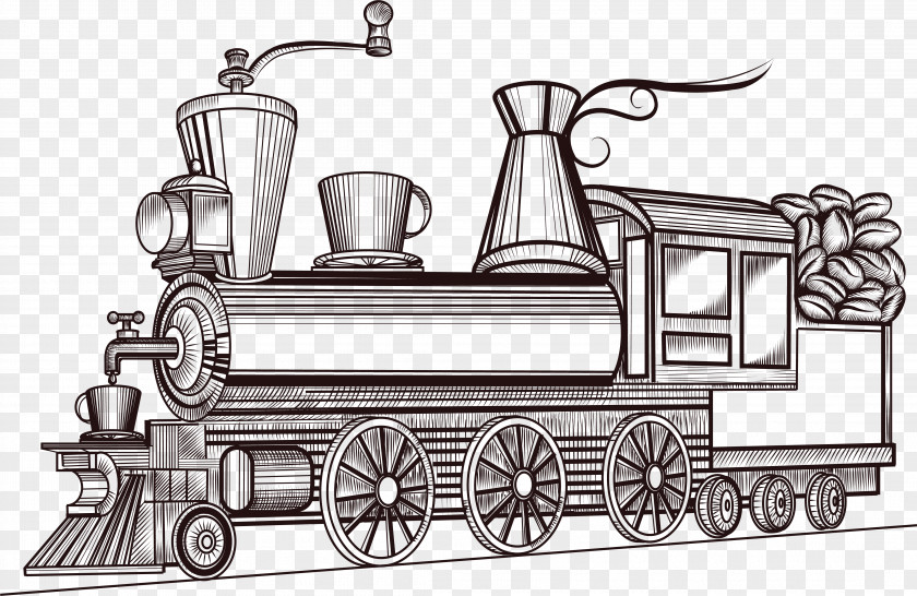 Retro Steam Train Coffee Cafe Poster Illustration PNG