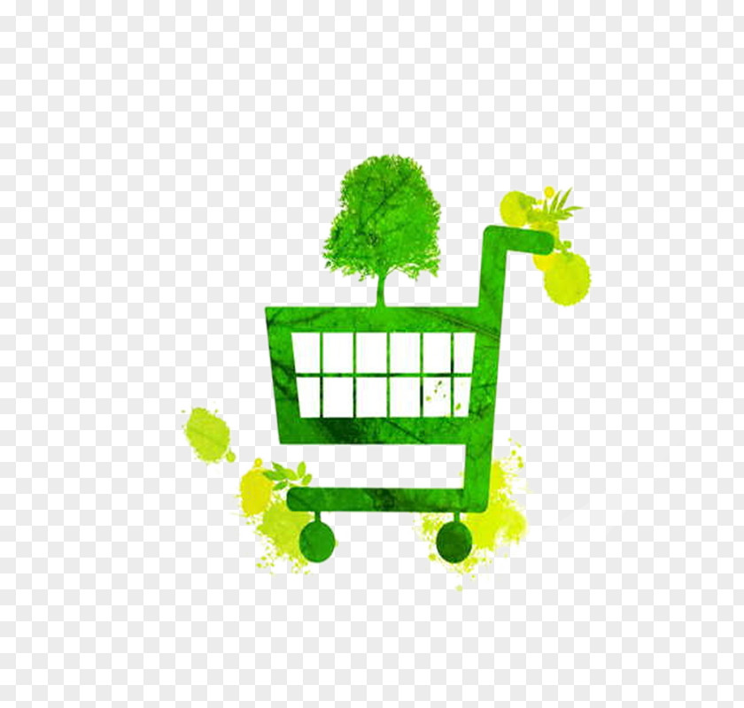 Cartoon Green Shopping Cart Icon PNG