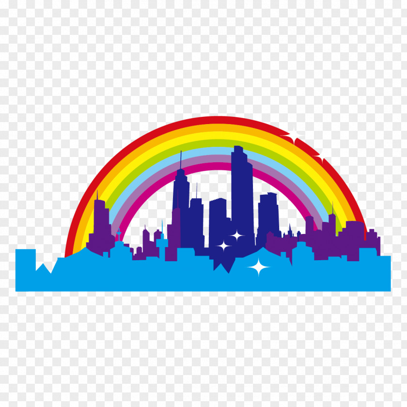Construction And Rainbow City Skyline Skyscraper Silhouette PNG