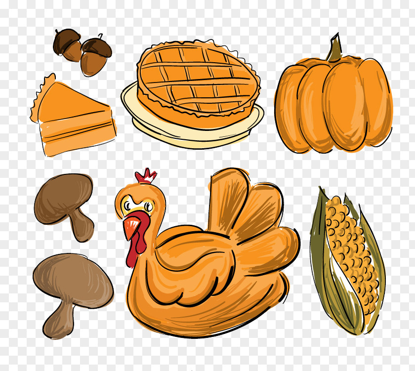 Seven Colored Thanksgiving Food Vector Material Dinner Drawing PNG