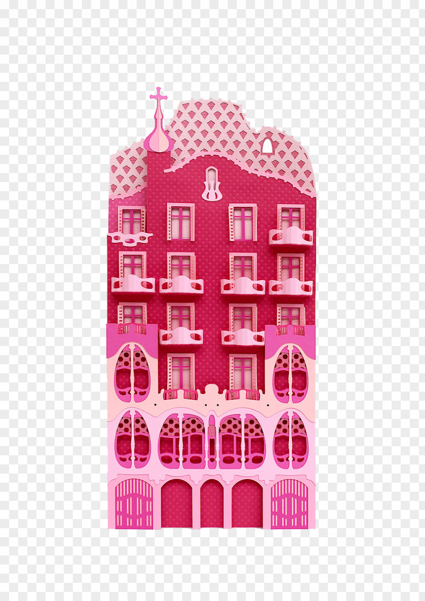 Pink Building Barcelona Paper Craft Zim & Zou Art PNG