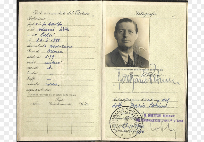 Stamp Passport Identity Document Travel Italian Social Republic PNG