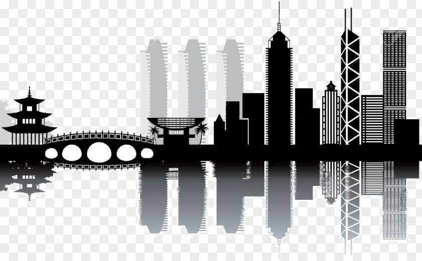 Cityscape Hong Kong Skyline Silhouette PNG