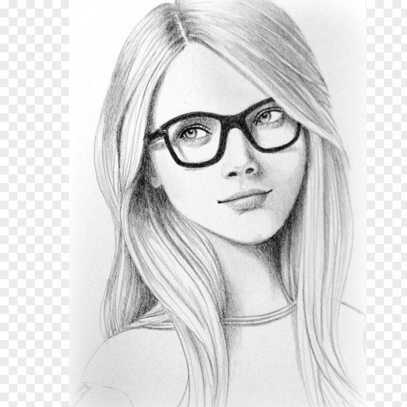 Drawing Art Portrait Glasses Sketch PNG Sketch, drawing girl clipart PNG