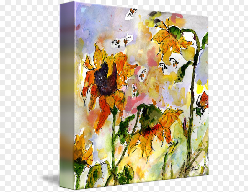 Watercolor Sunflower Painting Art Floral Design Canvas Print PNG