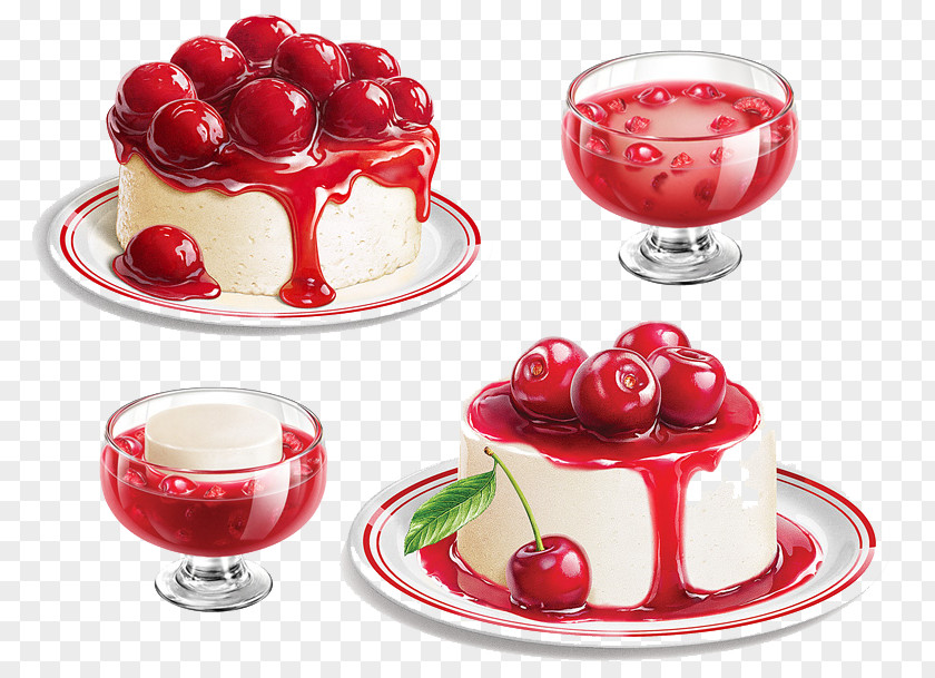 Hand-painted Cherry Cake And Juice Ice Cream Cupcake Pancake PNG