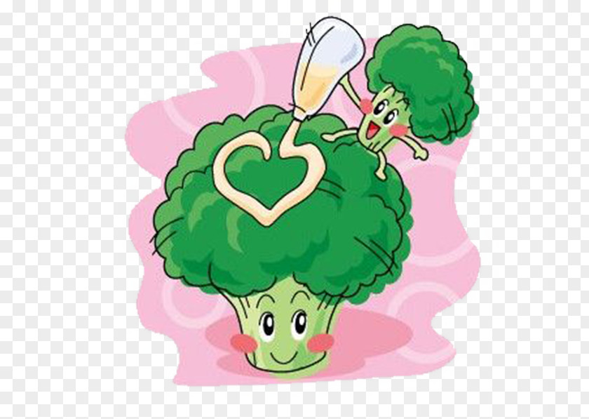Two Broccoli Q-version Fruit Illustration PNG