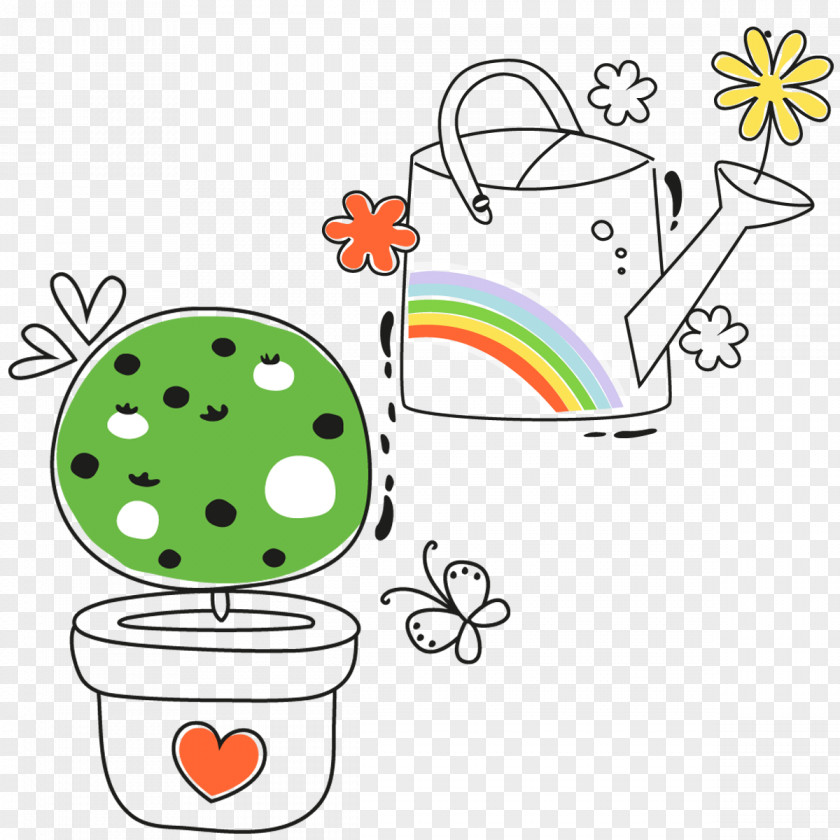 Watering Flowers Cartoon Image Illustration Design PNG