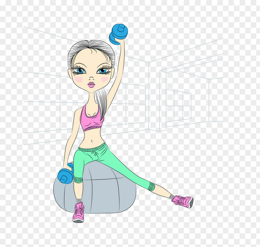 Hand-painted Beauty Fitness Centre Cartoon Olympic Weightlifting Physical Exercise PNG