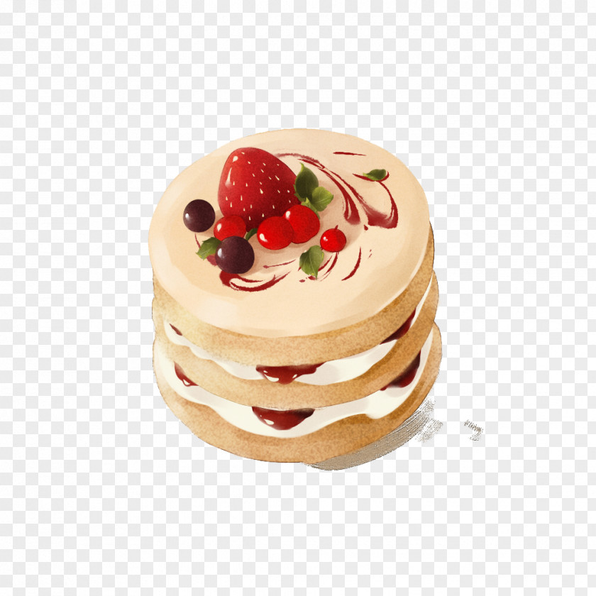 Hand-painted Cartoon Strawberry Cake Cream Aedmaasikas PNG