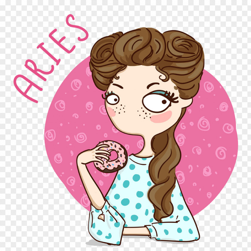 Holding A Donut Cartoon Beauties Zodiac Aries Astrological Sign Horoscope Astrology PNG