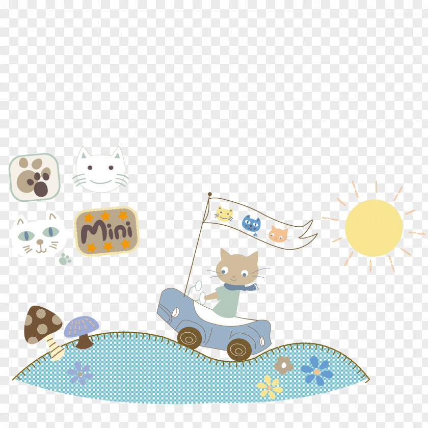 Flags And Mushrooms Cat Cartoon Pixel Illustration PNG