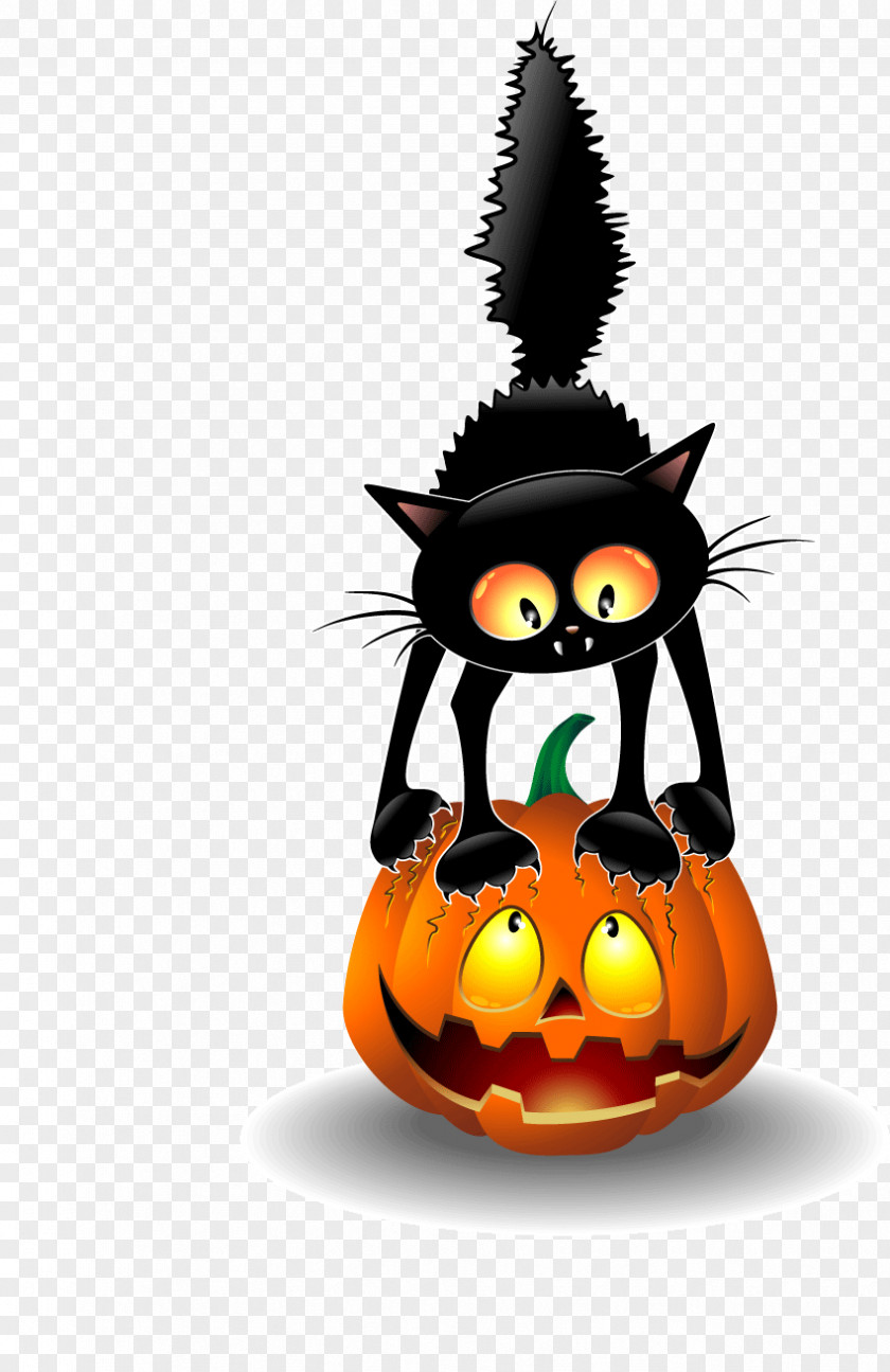 Cartoon Black Cat And Pumpkins Holiday Decorations Vector Material Halloween Clip Art PNG