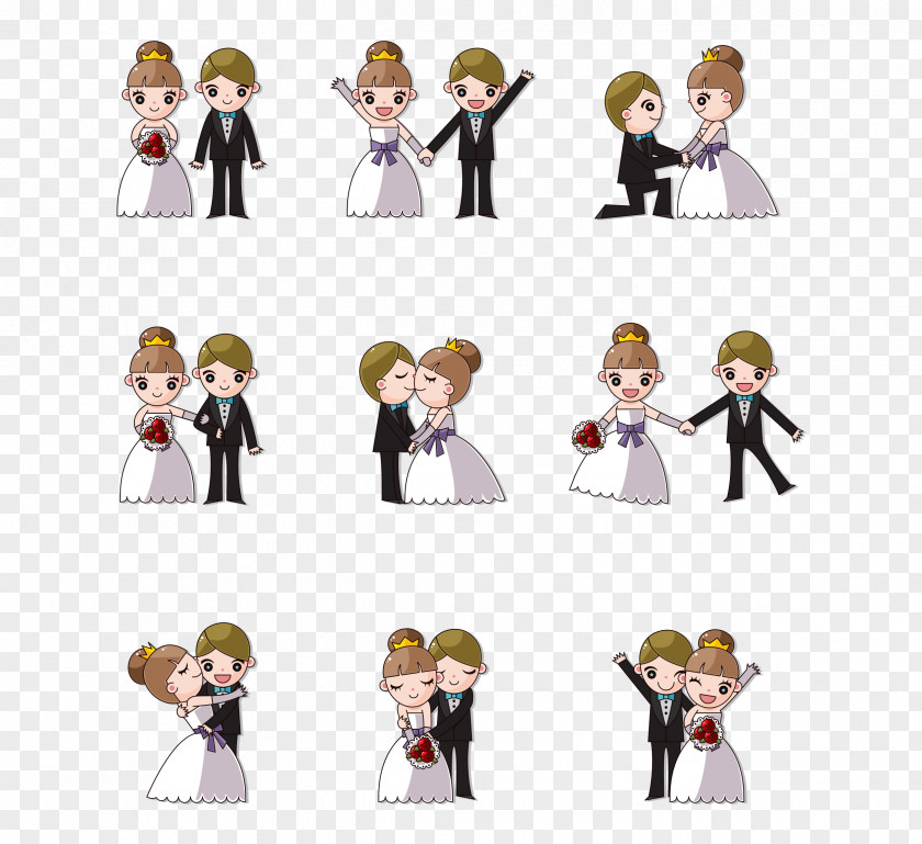 Romantic Bride And Groom Wedding Invitation Cartoon Clip Art PNG