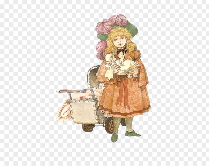 Hand-painted Women Stroller Illustration PNG