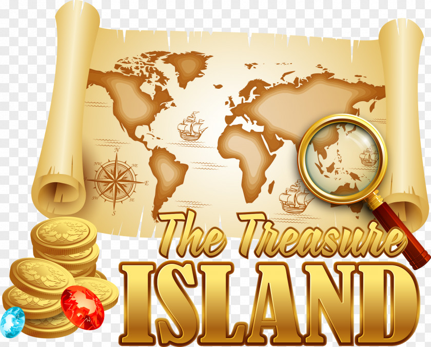 Vector Magnifying Glass With Gold Map Treasure World PNG