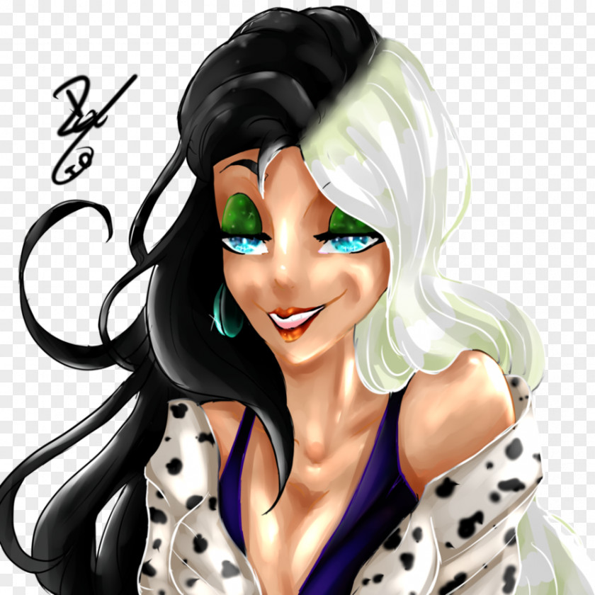 Cruella Devil Cartoon Black Hair Figurine Character PNG