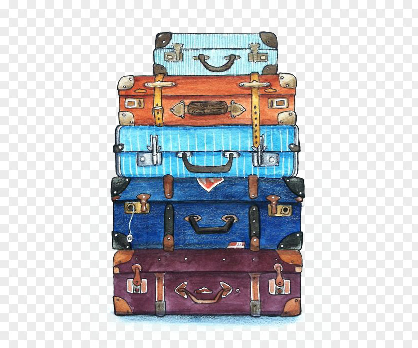 Suitcase Travel Watercolor Painting PNG