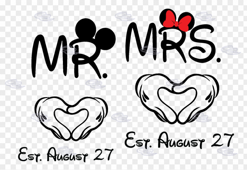 Heart-shaped Bride And Groom Wedding Shoots Minnie Mouse Mickey T-shirt The Walt Disney Company Mrs. PNG