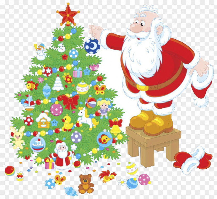 Santa Claus And Christmas Tree Vector Material Illustration PNG