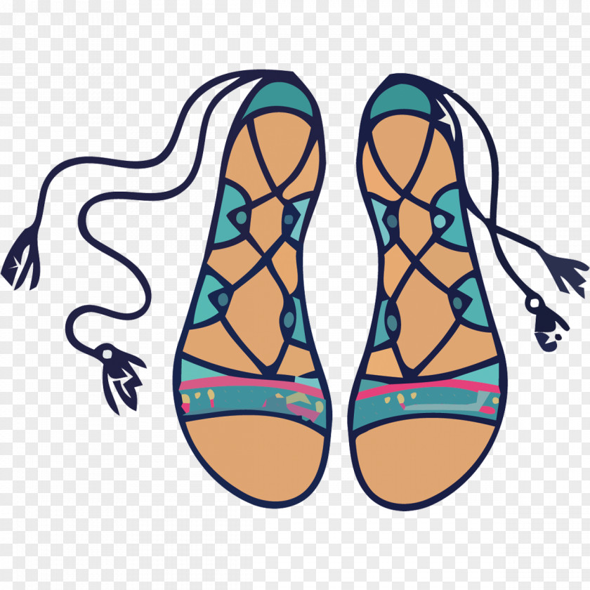 Vector Creative Hand-painted Strap Flat Sandals Flip-flops Stock Illustration Clip Art PNG