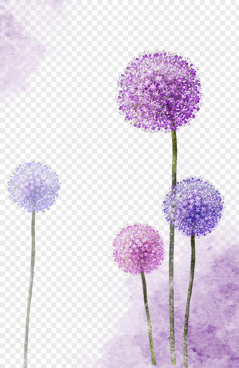 Beautiful Hand-painted Purple Dandelion Paper Sticker PNG