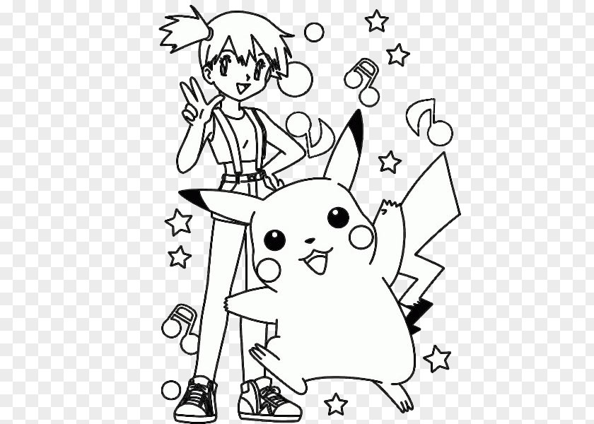 Pikachu Misty Colouring Pages Coloring Book Pokemon Black & White PNG