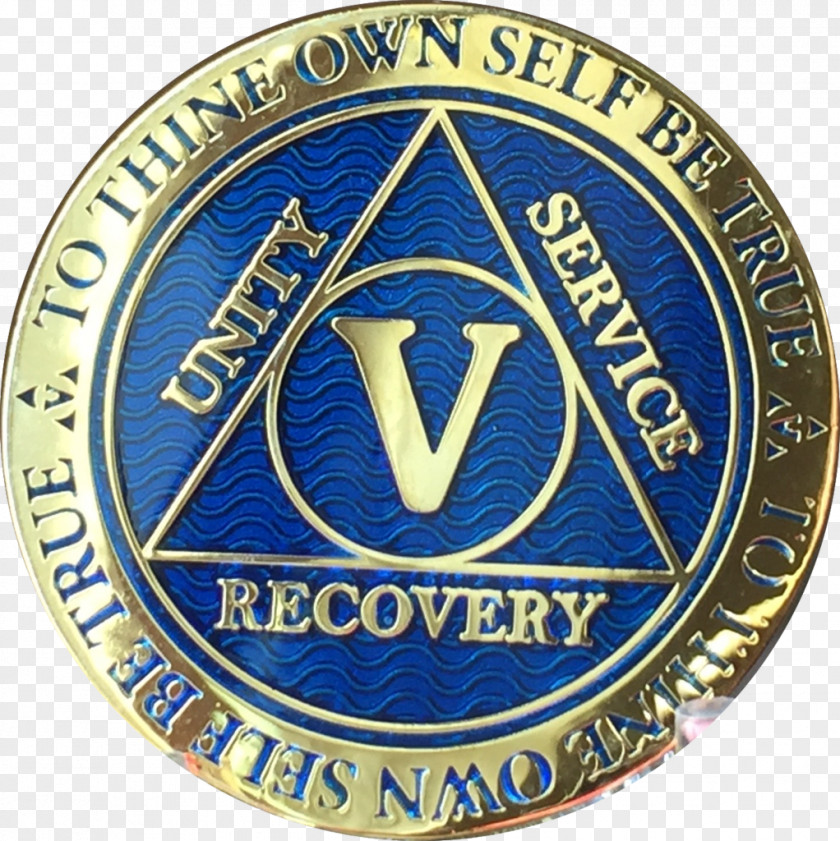 Gold Chip Alcoholics Anonymous Sobriety Coin Plating PNG