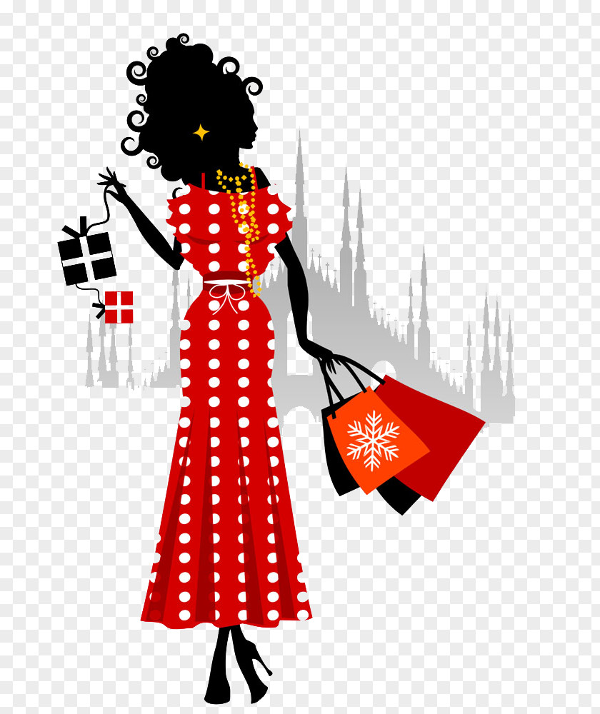 Shopping Woman Cartoon Illustration PNG