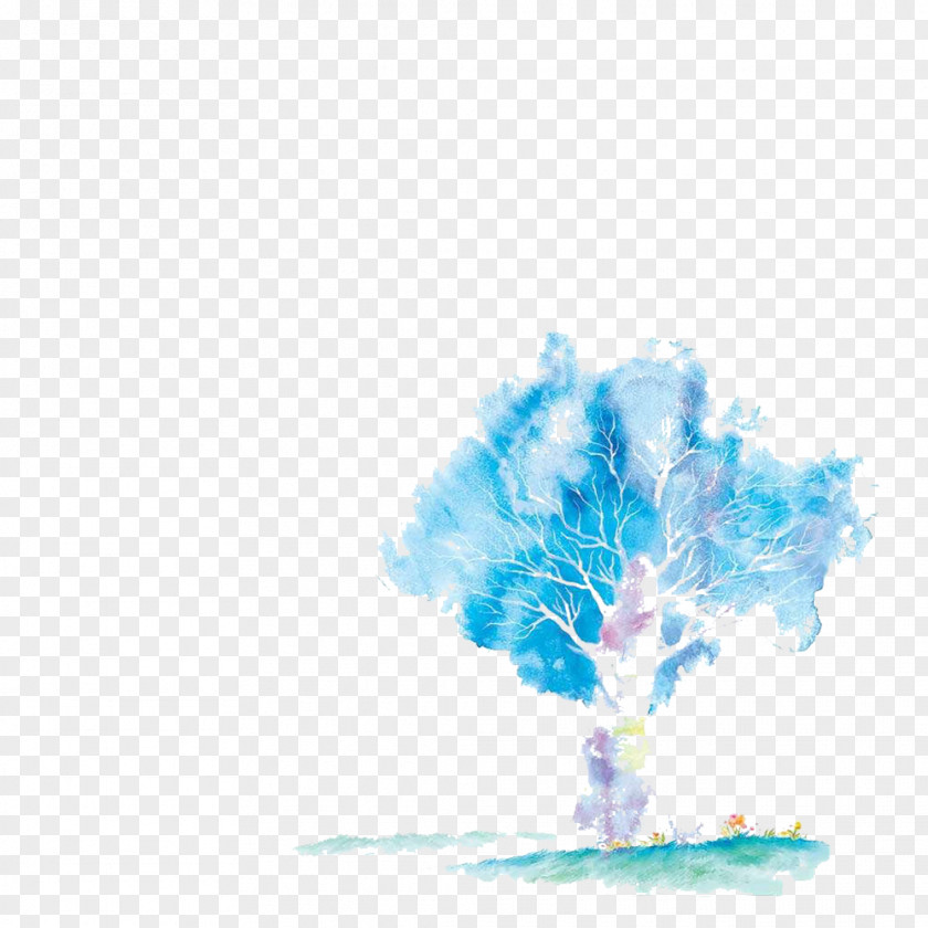 Blue Tree Picture Material An Oak Watercolor Painting Illustration PNG