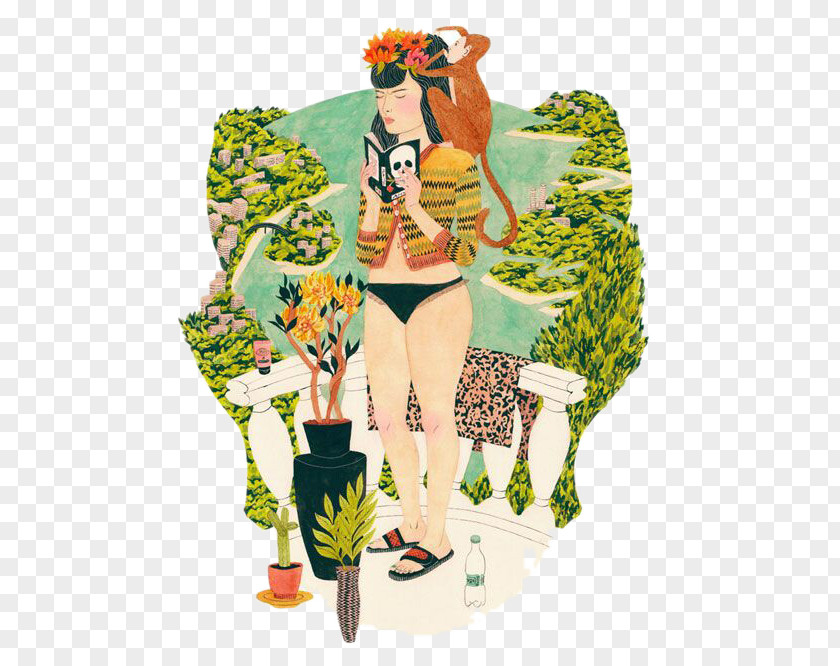 Illustrator Art Drawing Fashion Illustration PNG illustration Illustration, Girl with a monkey clipart PNG