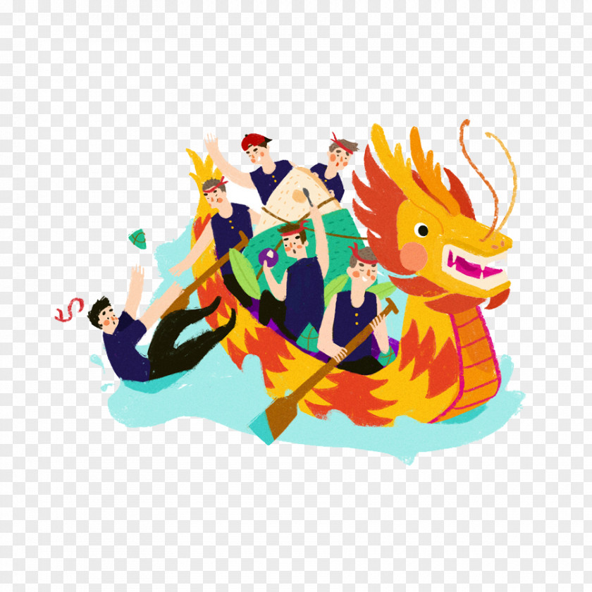 Creative Set Flat Boat Program Zongzi Dragon Festival Bateau-dragon Illustration PNG