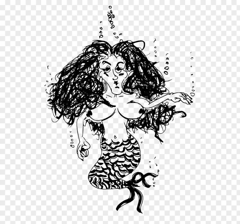 Mermaid Black And White Coloring Book Line Art PNG