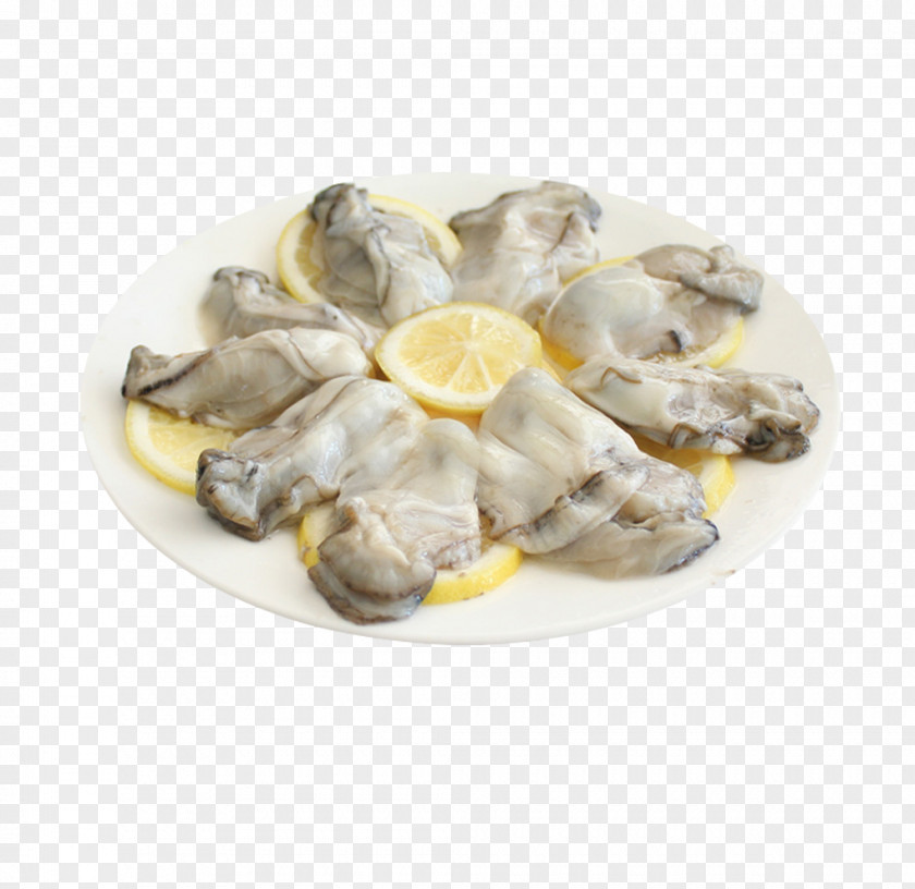 A Dish Of Oyster Lemon Clam Shellfish Seafood PNG