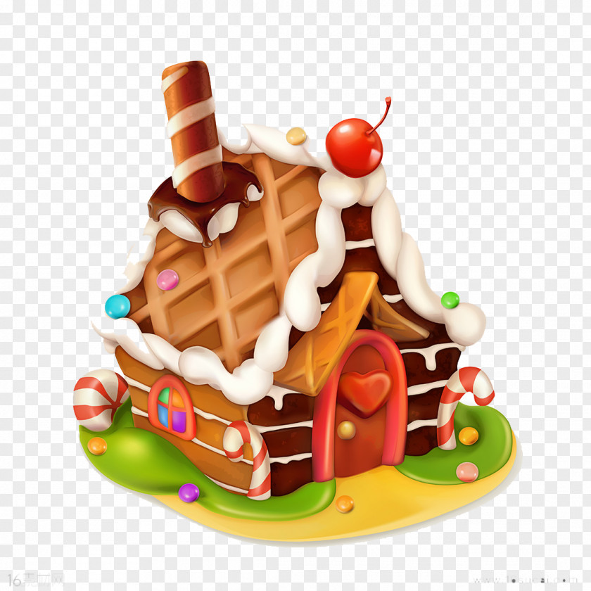 Cute Cartoon Chocolate House Gingerbread Cupcake Icing PNG