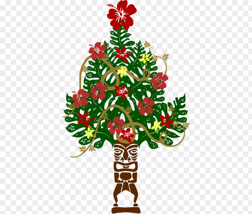 Tiki Hawaii Christmas Tree Ornament Floral Design Cut Flowers PNG