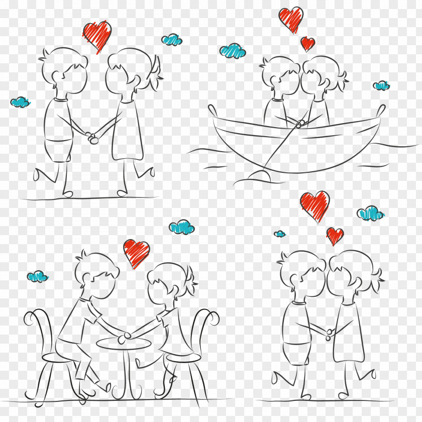Romantic Couple Vector Sketch Drawing Stick Figure PNG