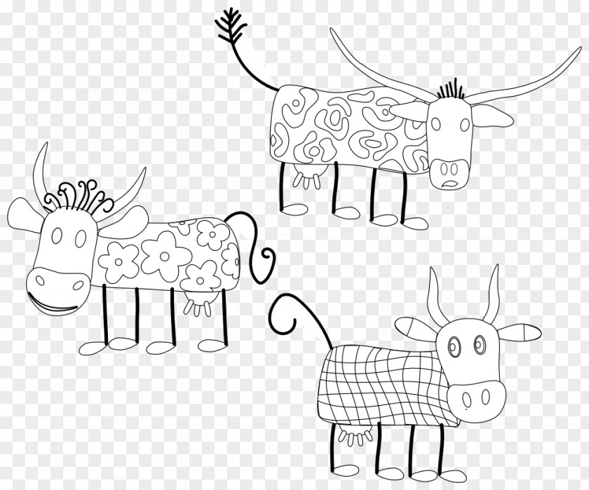 Cow Cartoon Line Art Drawing Black And White Clip PNG