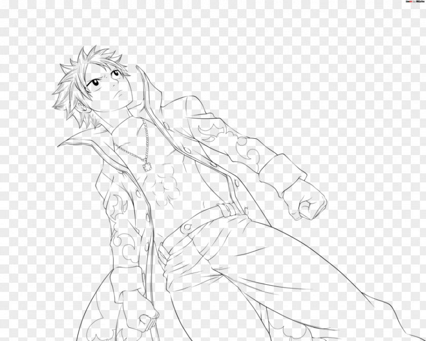 Fairy Tail Natsu Dragneel Line Art Drawing Sketch PNG