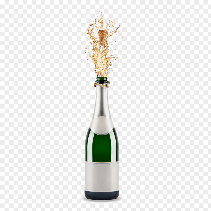 Spilled Champagne Wine Bottle PNG