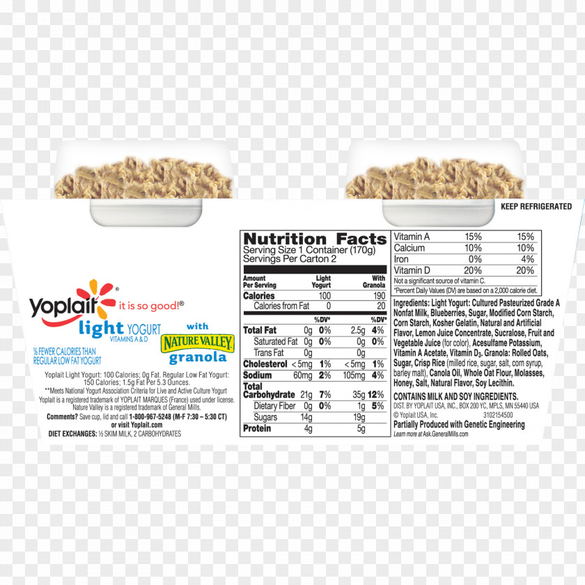 Strawberry Yoplait Light Yogurt With Granola Yoghurt Nutrition Facts Label PNG