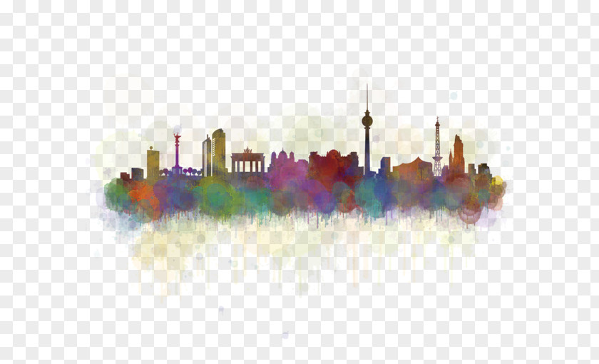 Berlin Skyline Watercolor Painting Cityscape PNG