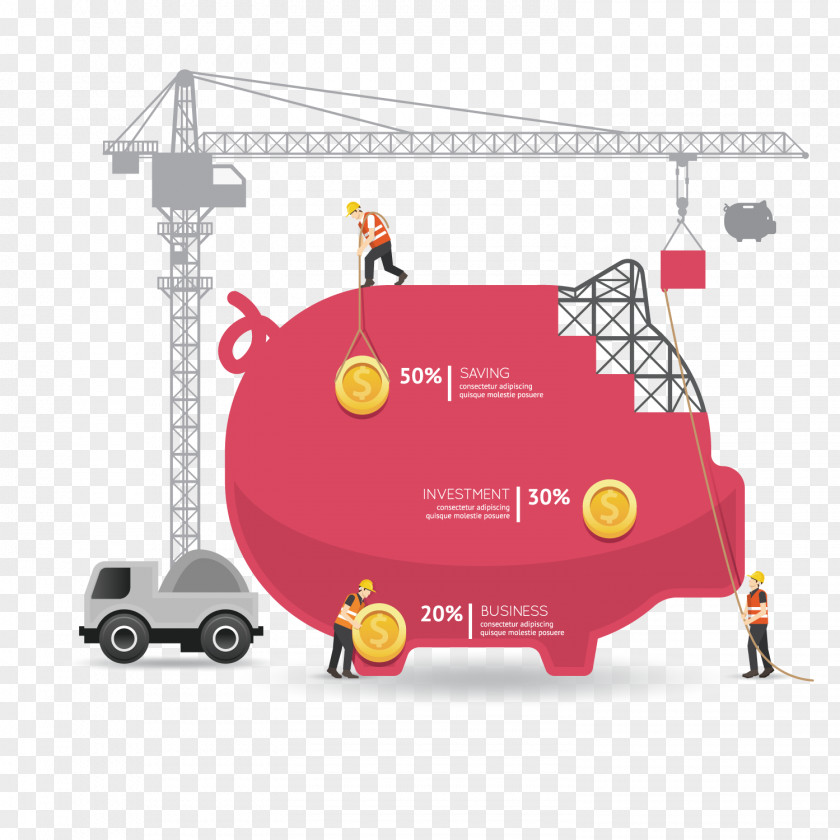 Piggy Bank Construction Infographic Money Saving Template PNG