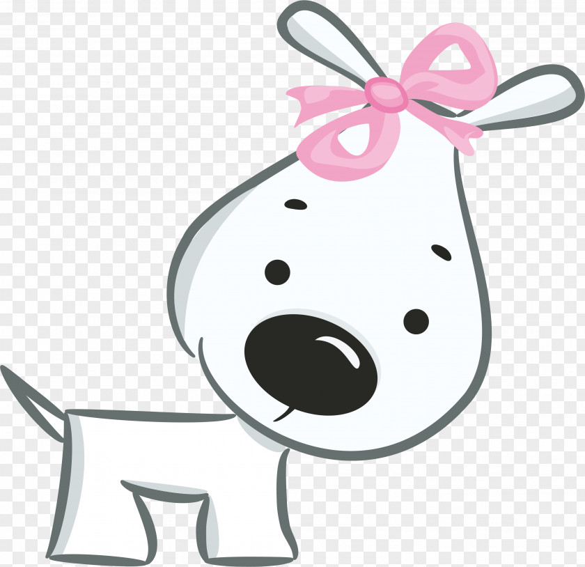 Hand Drawn White Puppy Bow Dog Valentines Day Happiness Birthday Greeting Card PNG