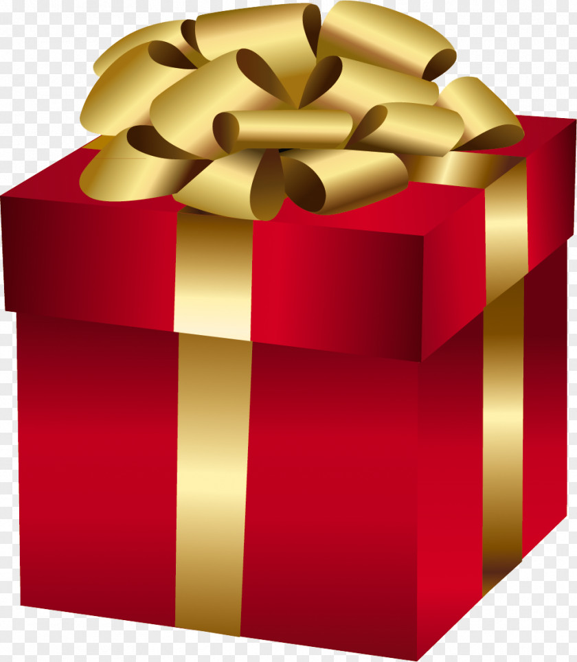 Large Red Gift Box With Gold Bow Christmas Day Clip Art PNG