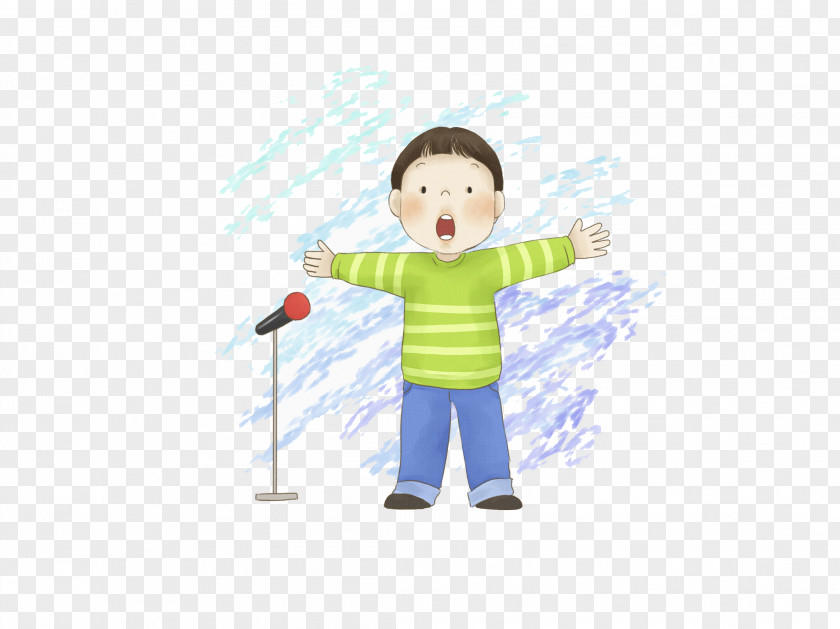 The Boy Who Sings Loudly To Microphone Cartoon Singing Illustration PNG